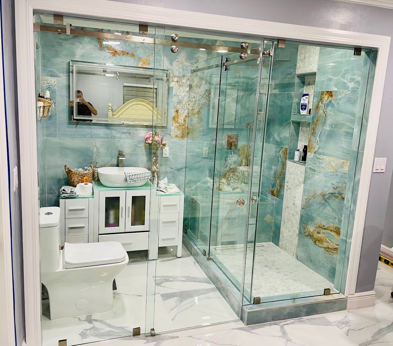 Custom glass shower enclosure